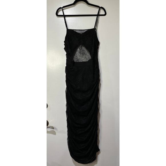 For Love & Lemons Poison Ruched Black Dress Size 1X NWT Stretch Jacquard Lace - Picture 11 of 15